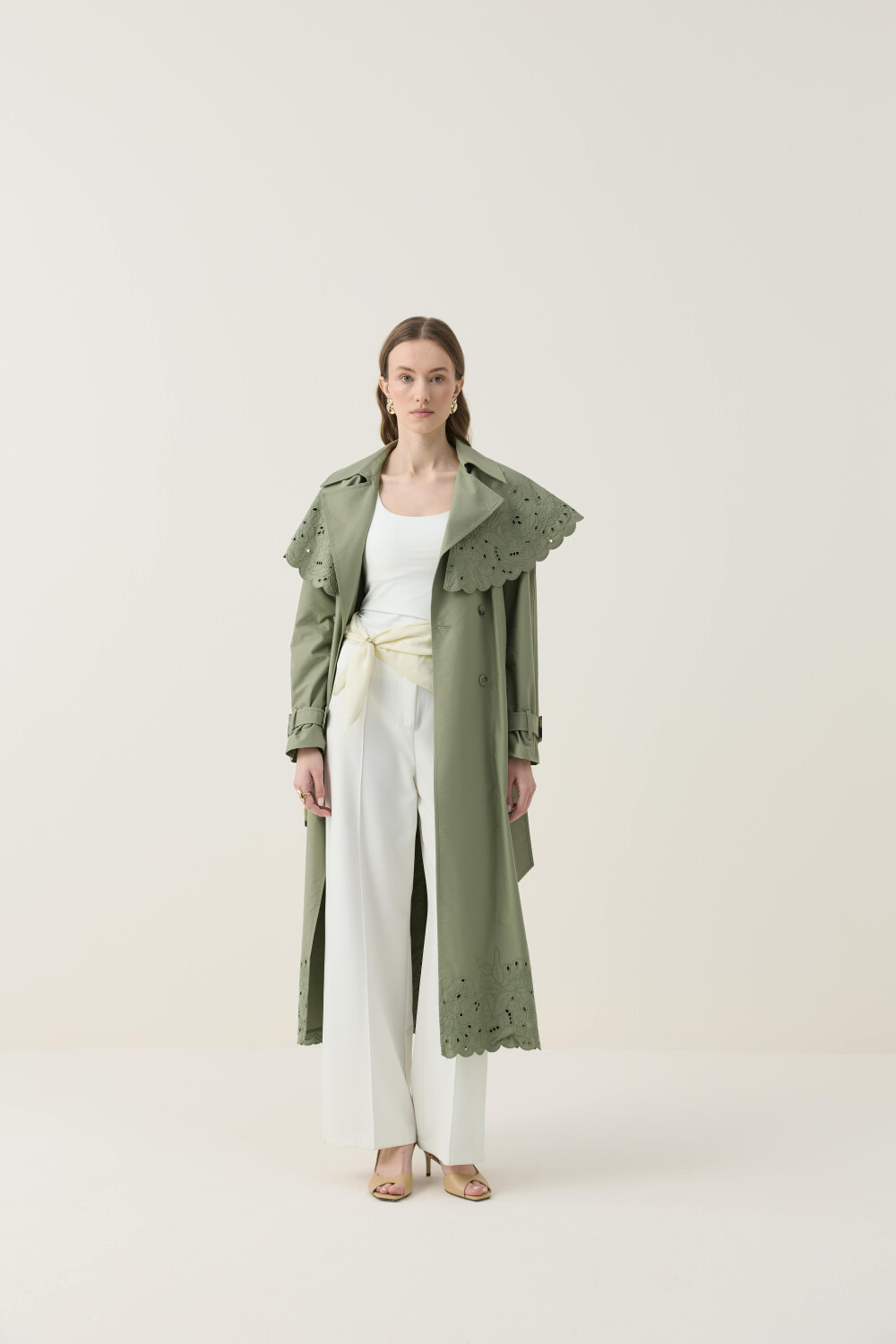 SEYYAR RÜZGARLIK DETAYLI NAKIŞLI TRENÇKOT HAKİ - 4