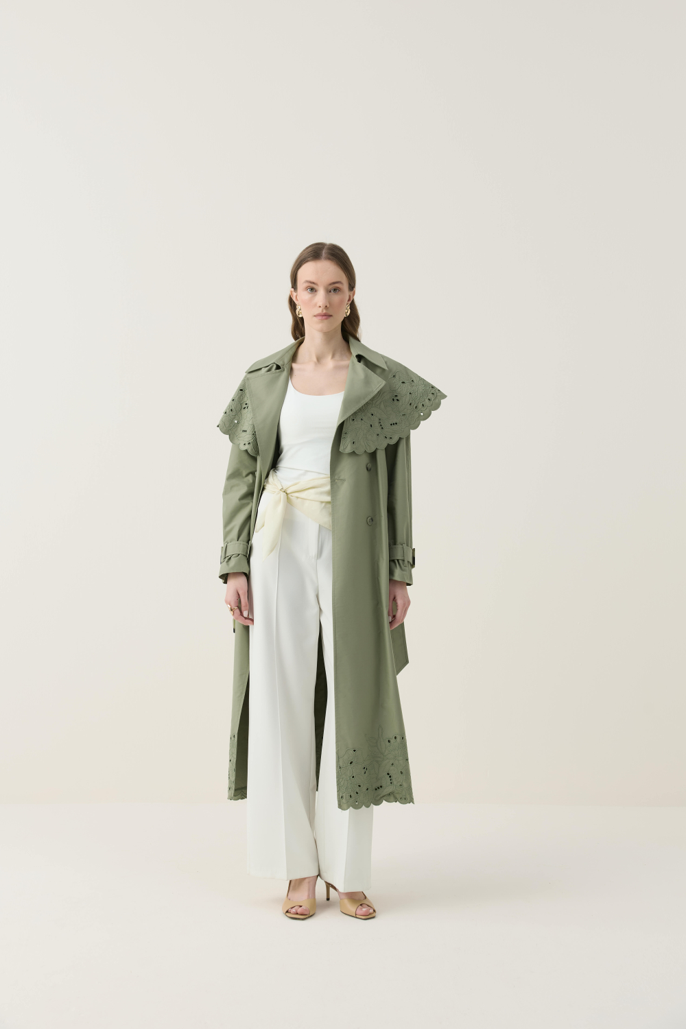 SEYYAR RÜZGARLIK DETAYLI NAKIŞLI TRENÇKOT HAKİ - 4