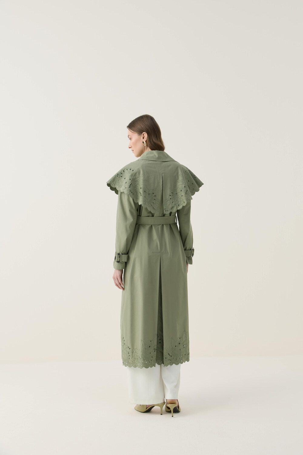 SEYYAR RÜZGARLIK DETAYLI NAKIŞLI TRENÇKOT HAKİ - 6