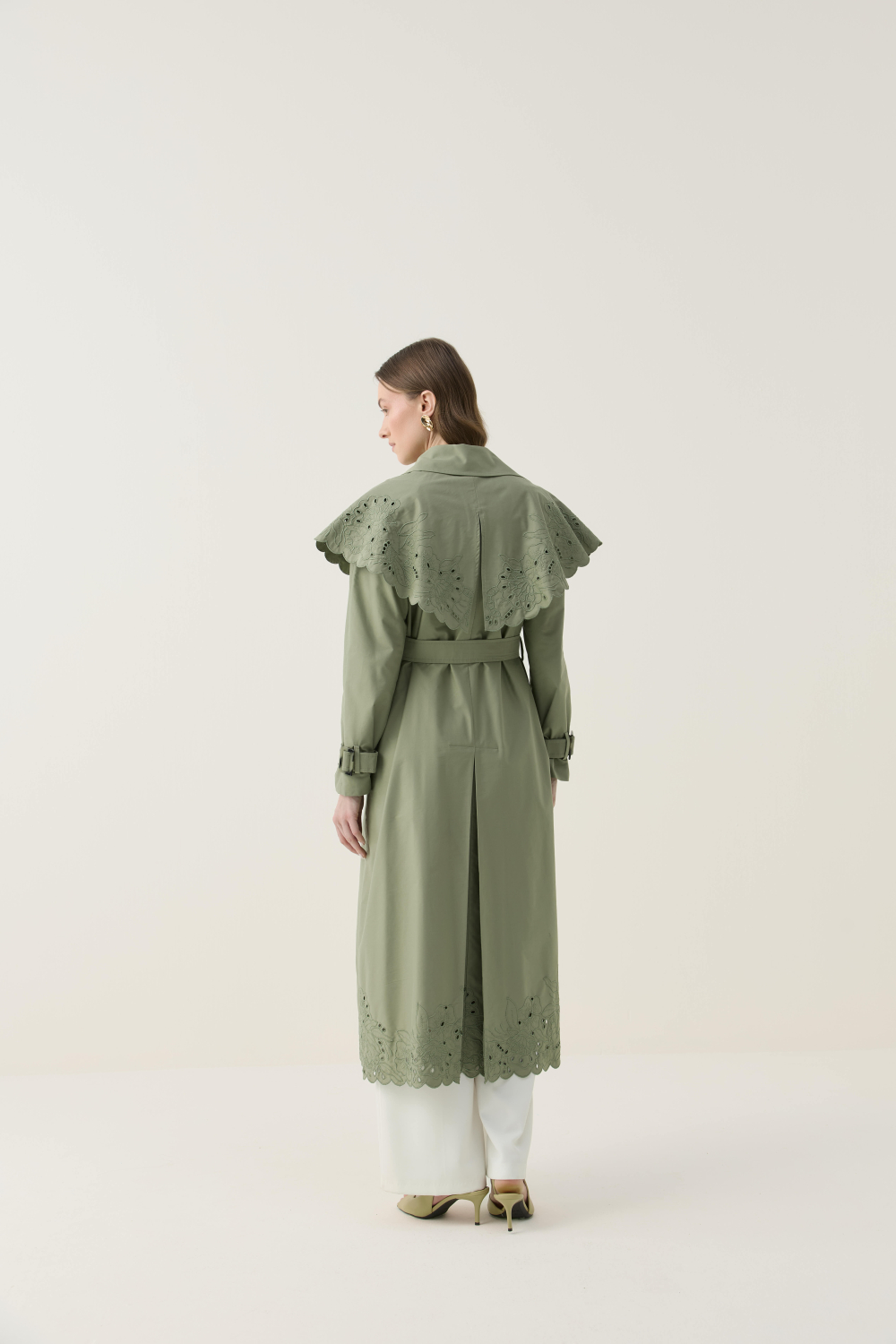 SEYYAR RÜZGARLIK DETAYLI NAKIŞLI TRENÇKOT HAKİ - 6