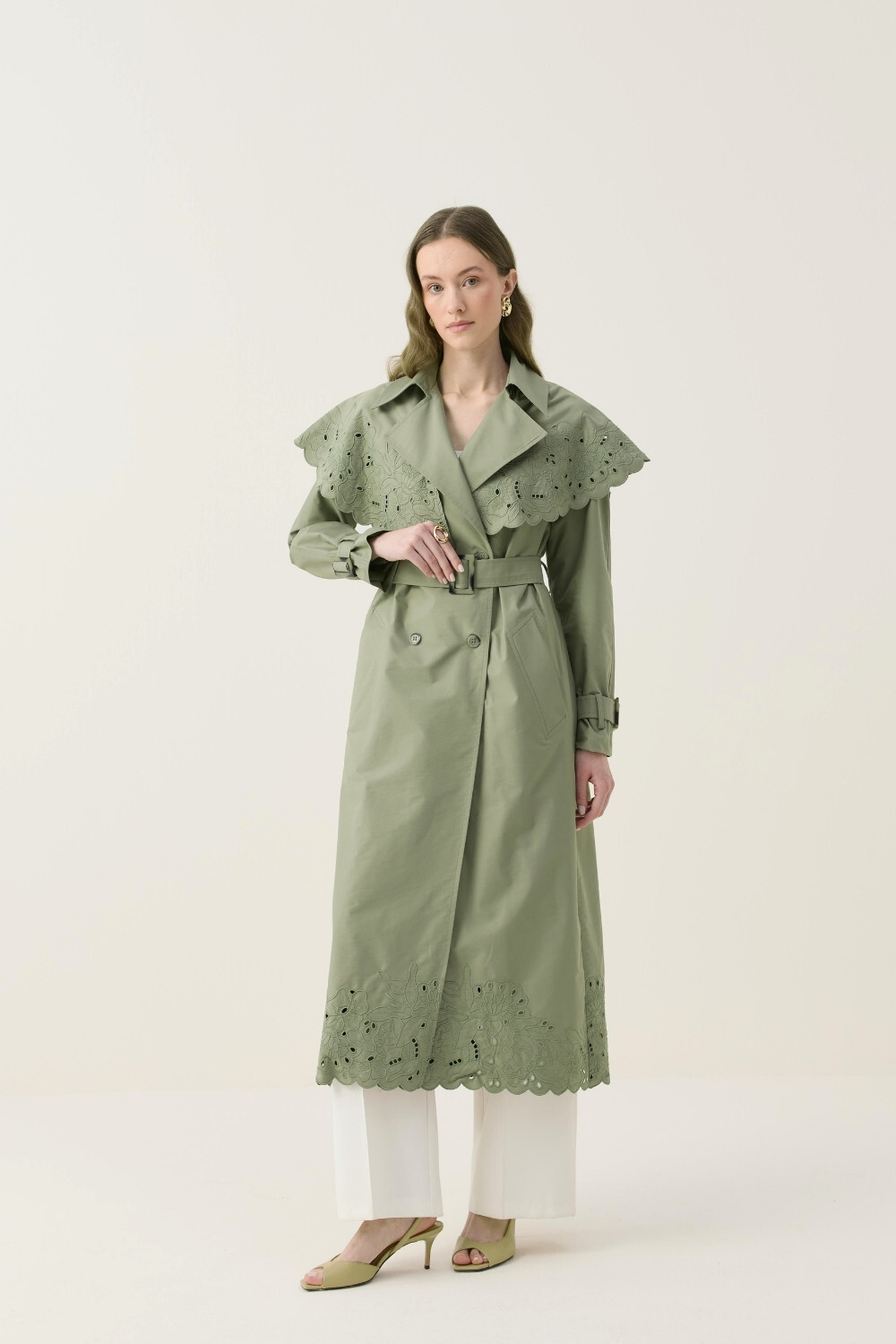 SEYYAR RÜZGARLIK DETAYLI NAKIŞLI TRENÇKOT HAKİ - 8