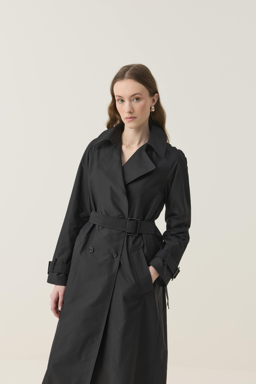 SEYYAR RÜZGARLIK DETAYLI NAKIŞLI TRENÇKOT SİYAH - 9