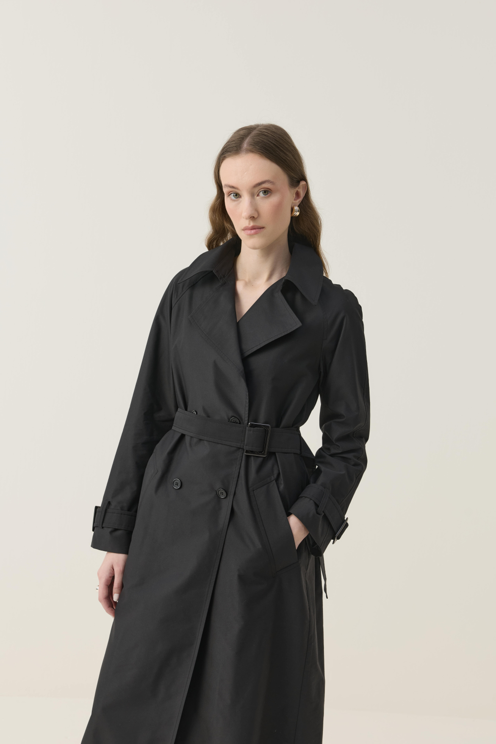 SEYYAR RÜZGARLIK DETAYLI NAKIŞLI TRENÇKOT SİYAH - 9