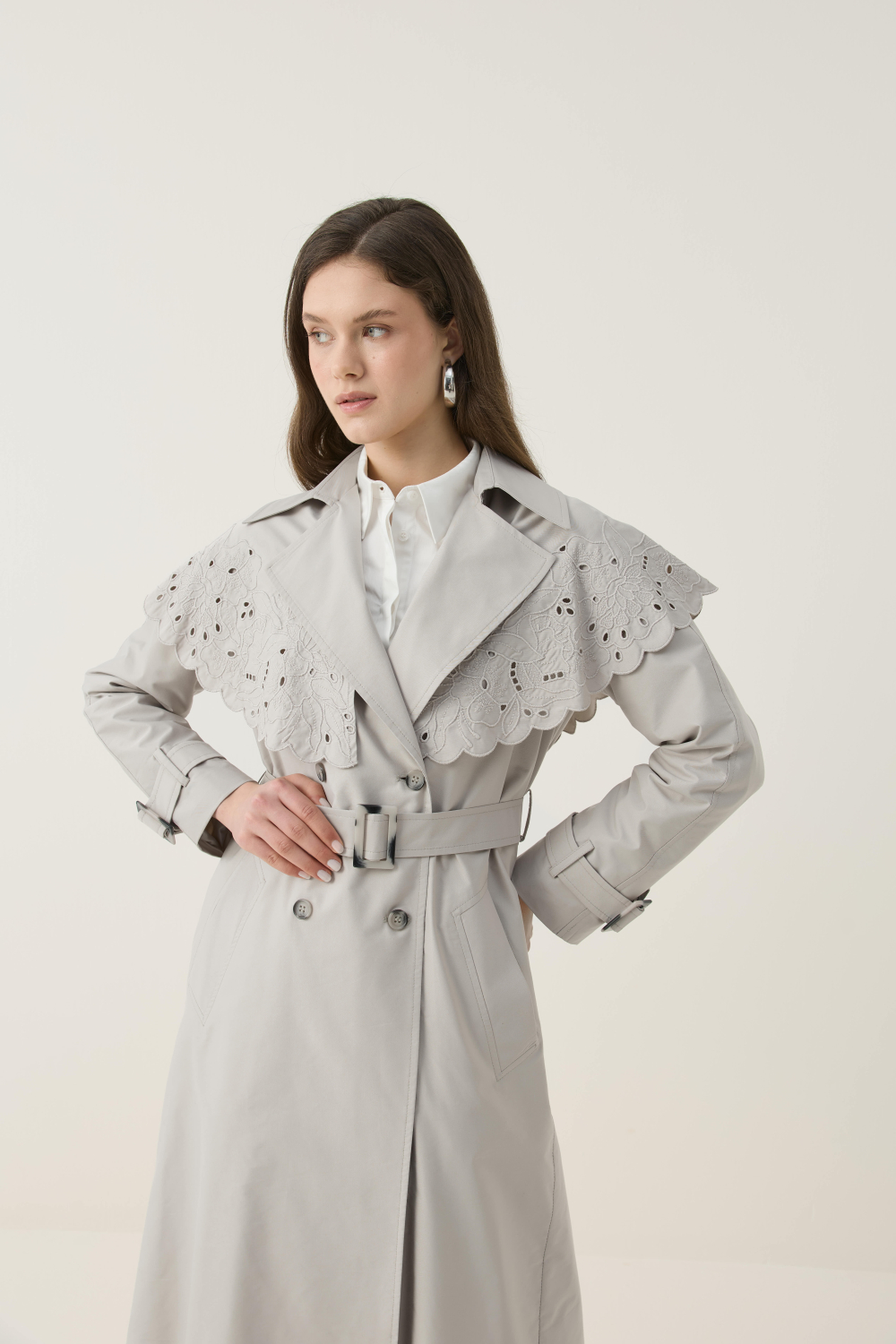 SEYYAR RÜZGARLIK DETAYLI NAKIŞLI TRENÇKOT TAŞ - 1