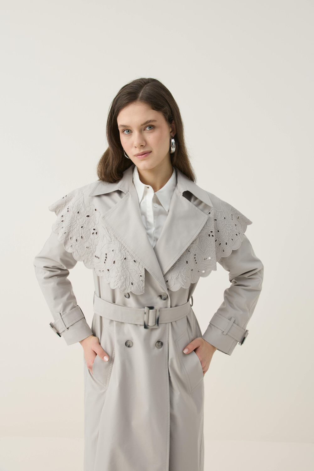 SEYYAR RÜZGARLIK DETAYLI NAKIŞLI TRENÇKOT TAŞ - 2