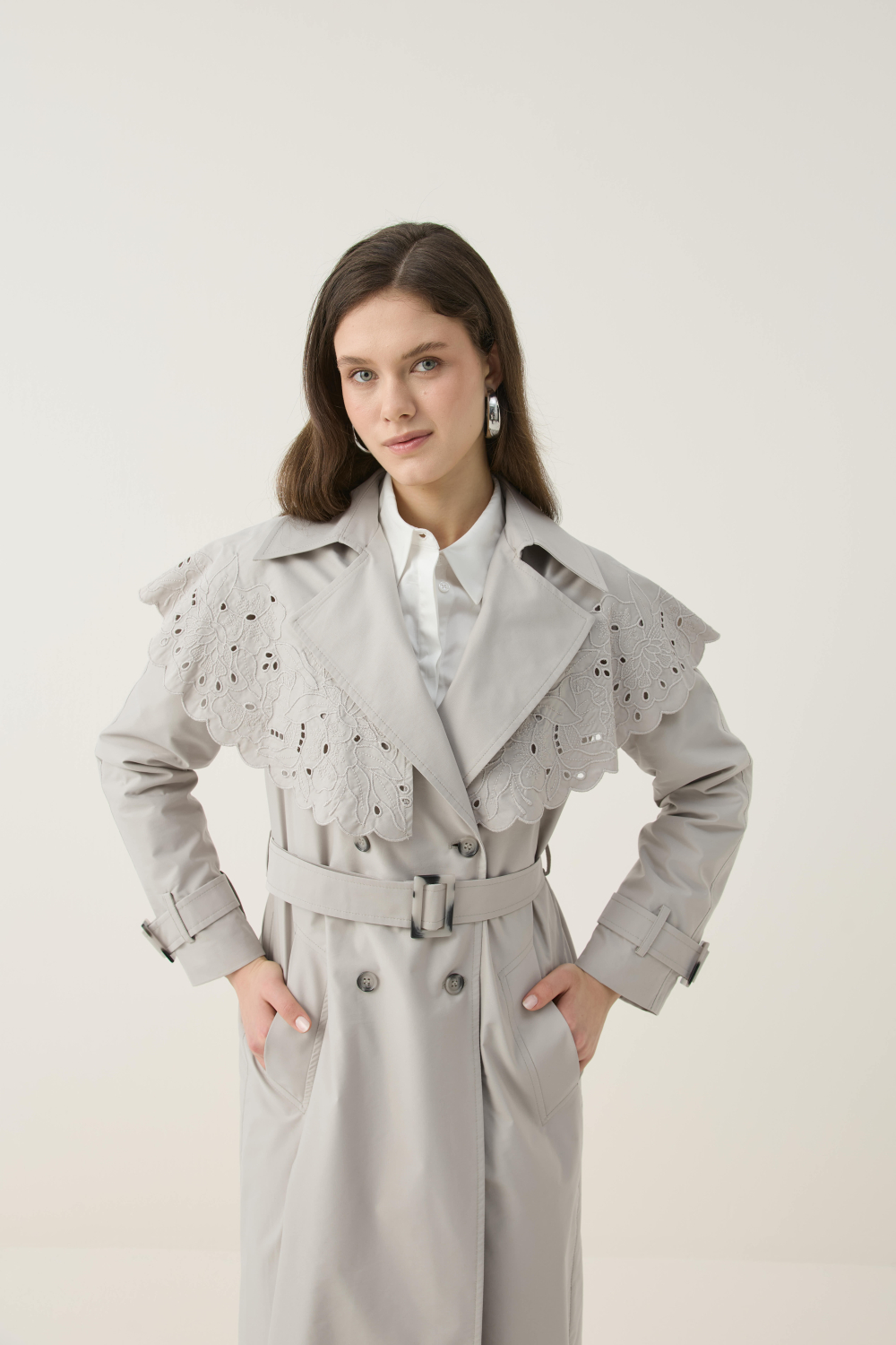 SEYYAR RÜZGARLIK DETAYLI NAKIŞLI TRENÇKOT TAŞ - 2