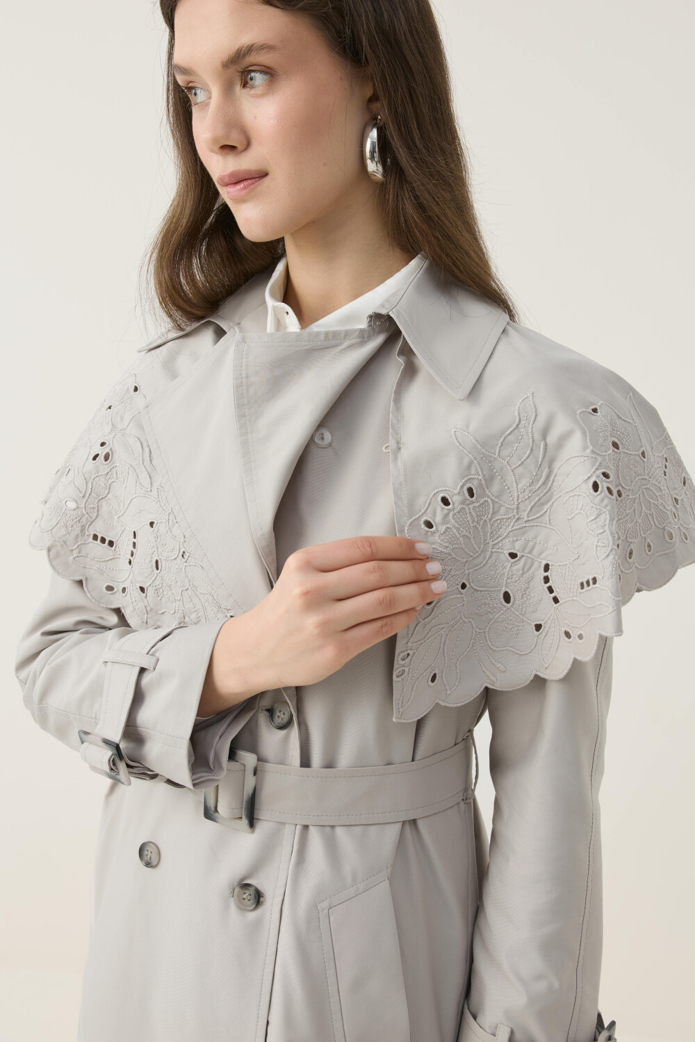 SEYYAR RÜZGARLIK DETAYLI NAKIŞLI TRENÇKOT TAŞ - 4