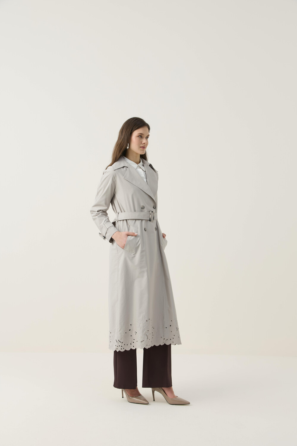 SEYYAR RÜZGARLIK DETAYLI NAKIŞLI TRENÇKOT TAŞ - 7