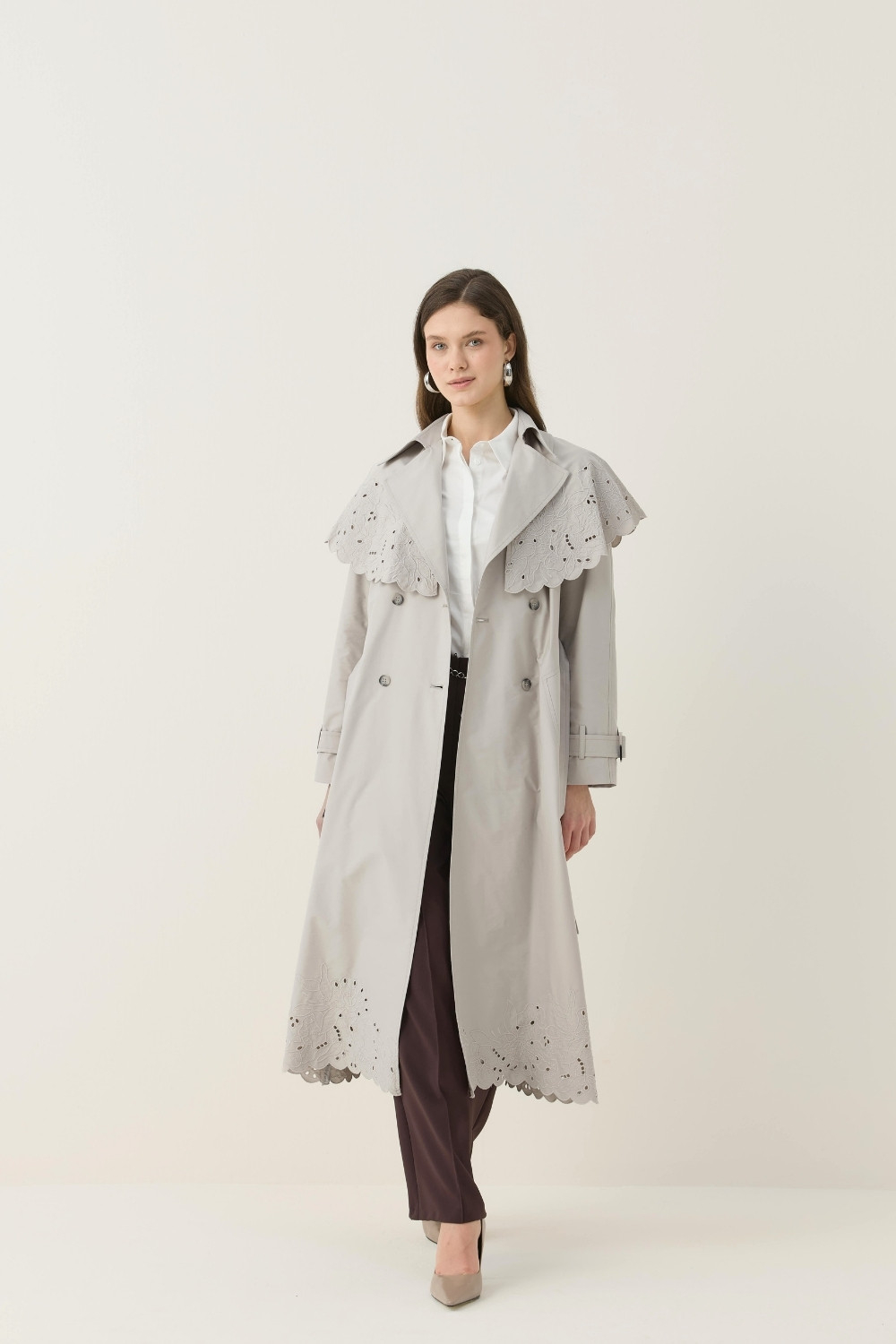 SEYYAR RÜZGARLIK DETAYLI NAKIŞLI TRENÇKOT TAŞ - 8