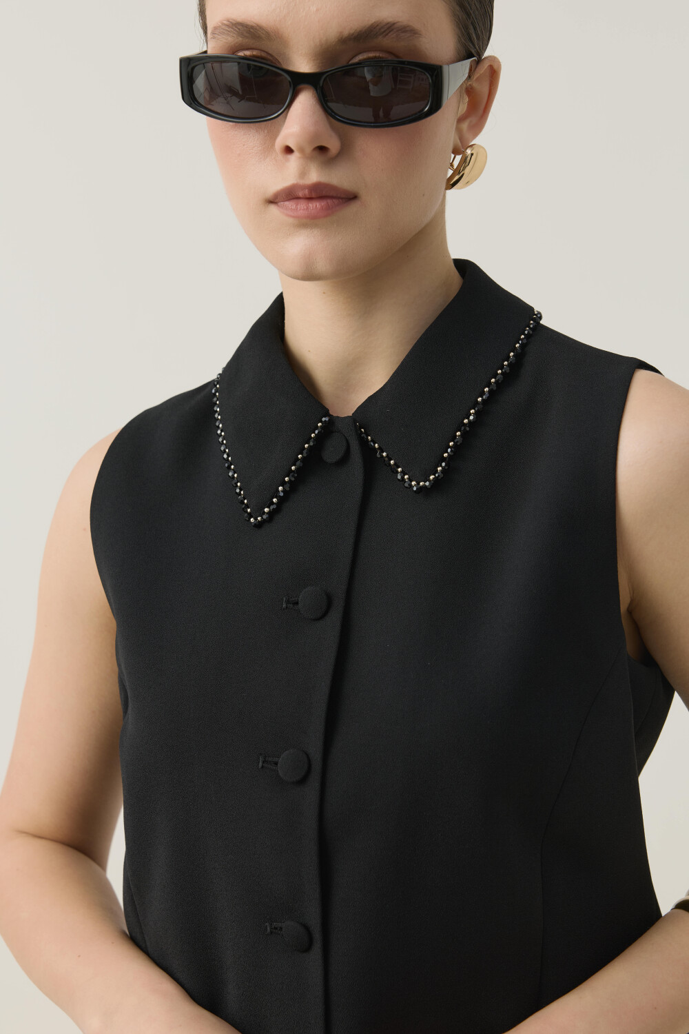 TAŞ İŞLEME DETAYLI YELEK TAKIM SİYAH - 3