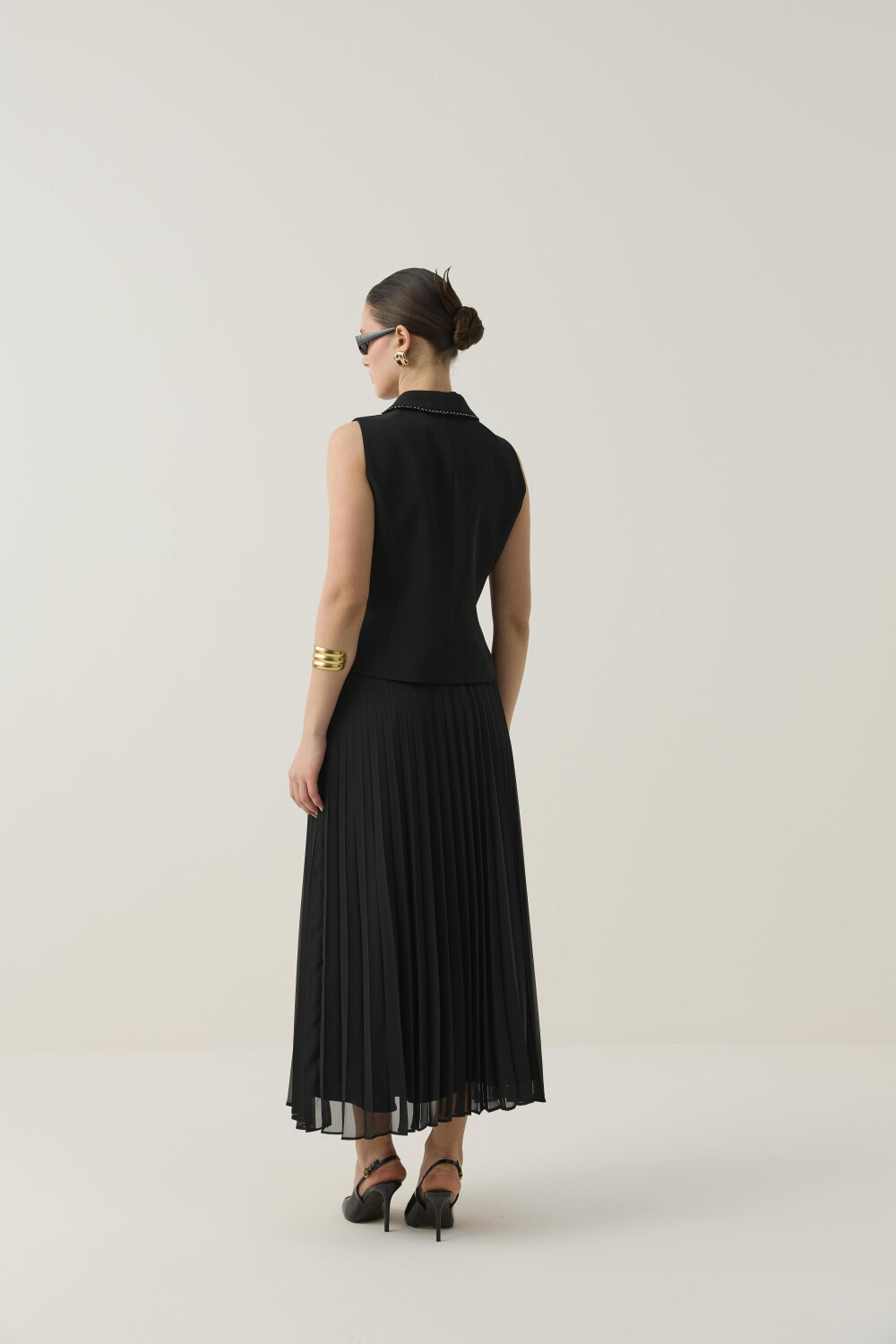 TAŞ İŞLEME DETAYLI YELEK TAKIM SİYAH - 8