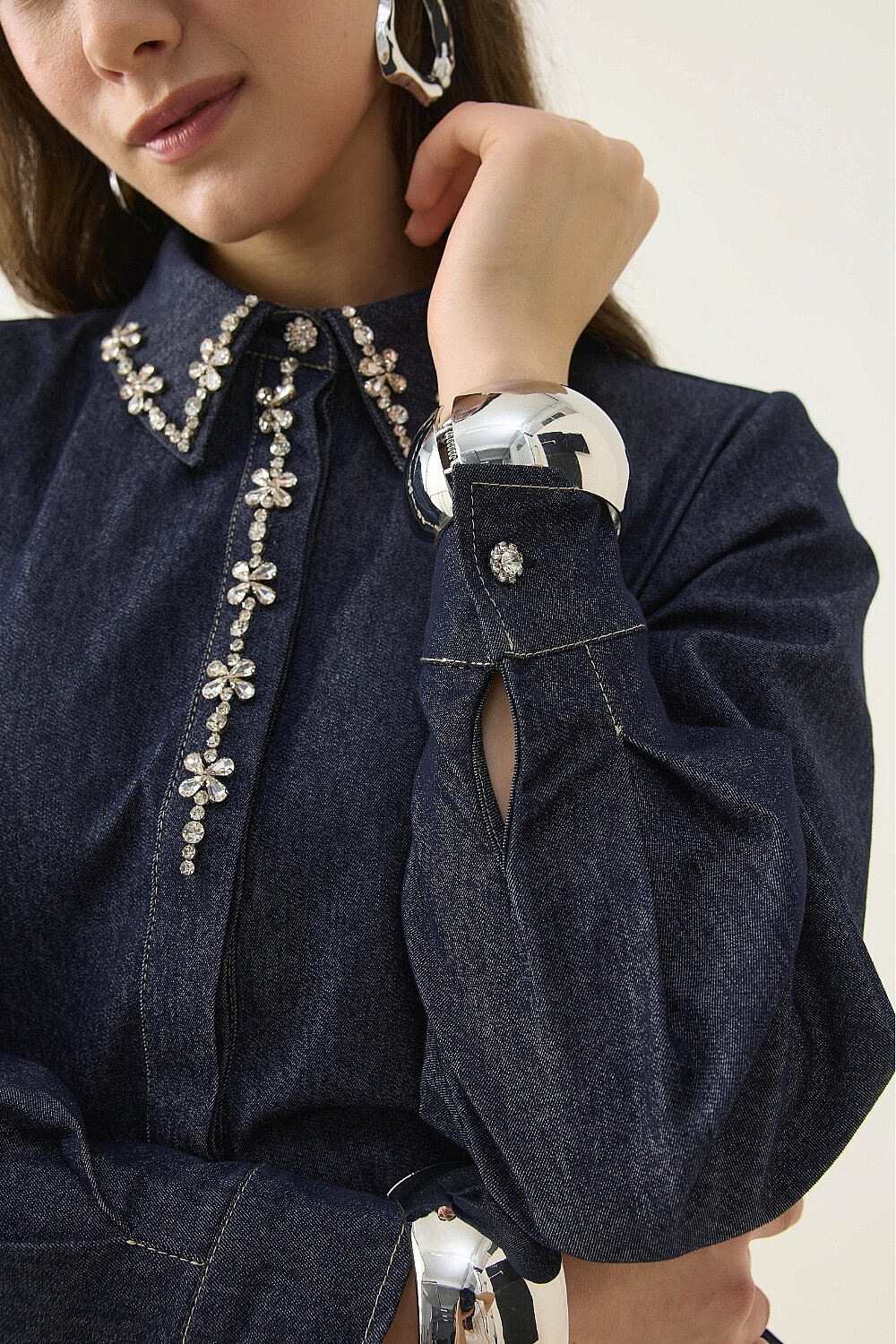 TAŞ İŞLEMELİ DENİM ELBİSE - 2