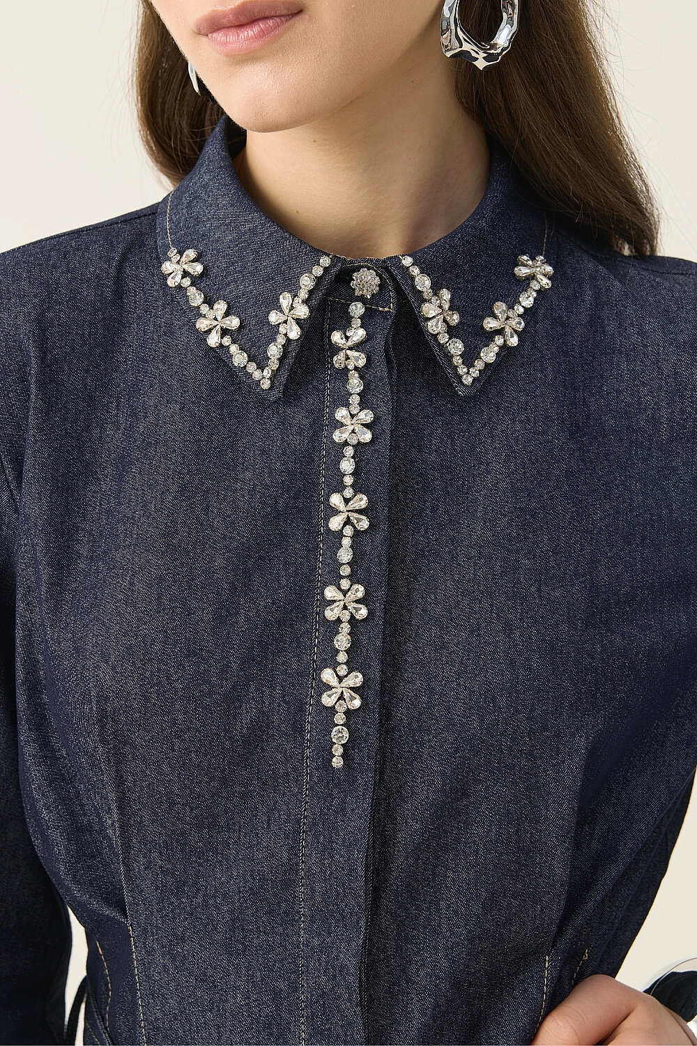 TAŞ İŞLEMELİ DENİM ELBİSE - 3