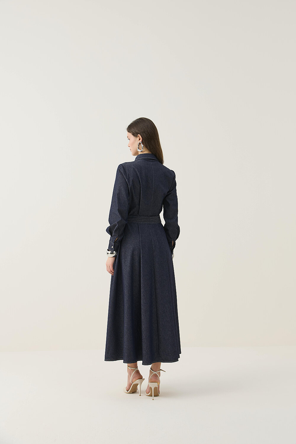 TAŞ İŞLEMELİ DENİM ELBİSE - 7