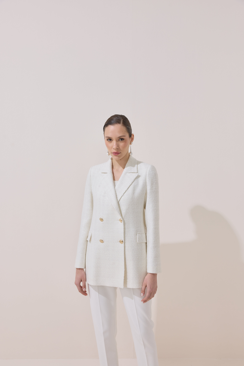 TWEED BLAZER CEKET EKRU - 1