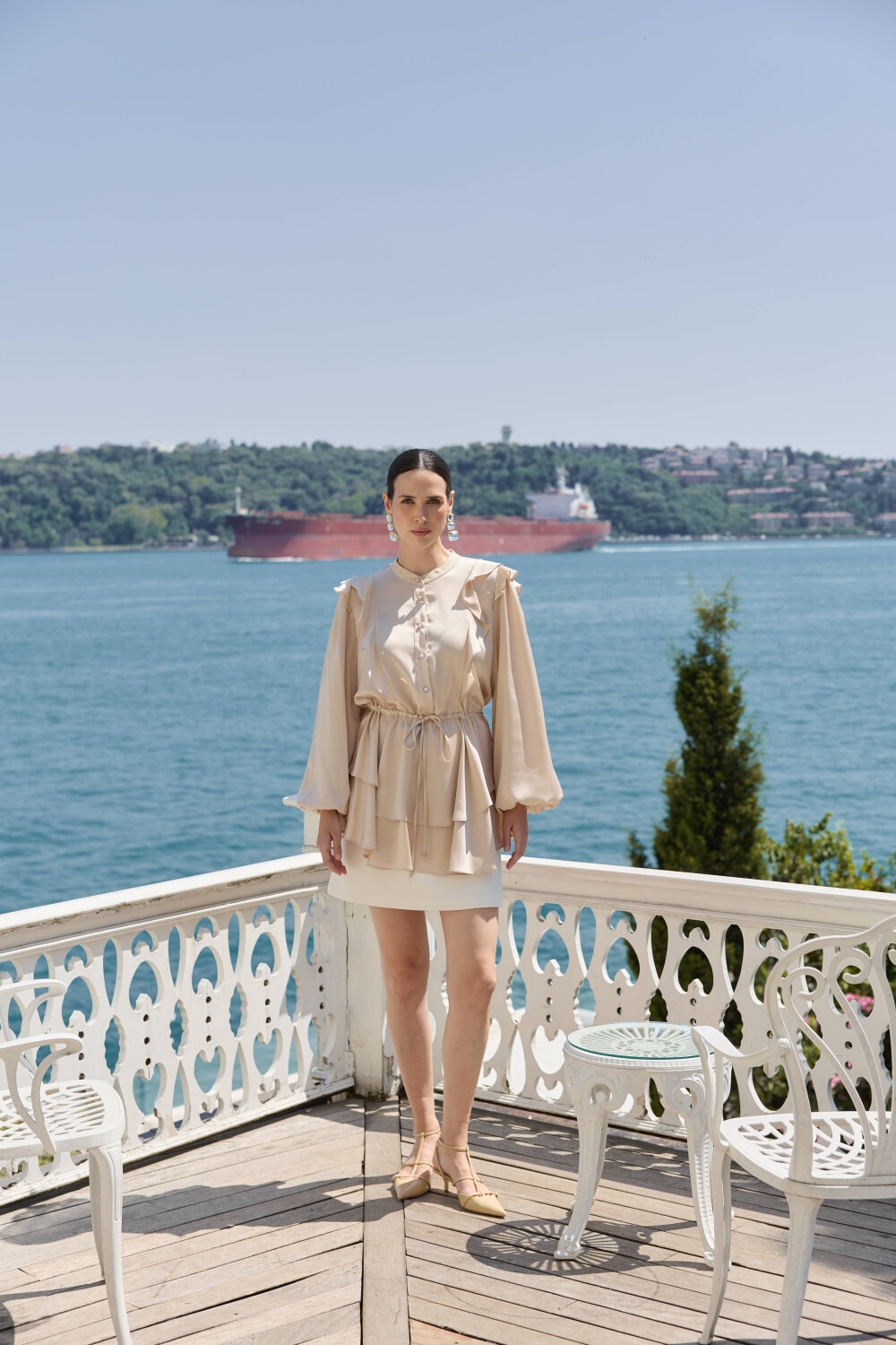 VOLAN SATEN TUNİK BEJ - 