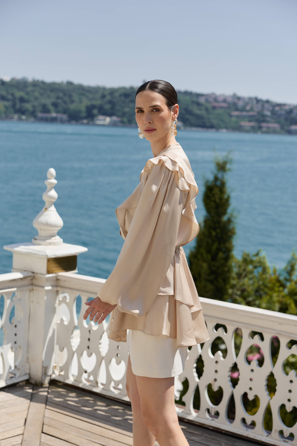 VOLAN SATEN TUNİK BEJ - 9