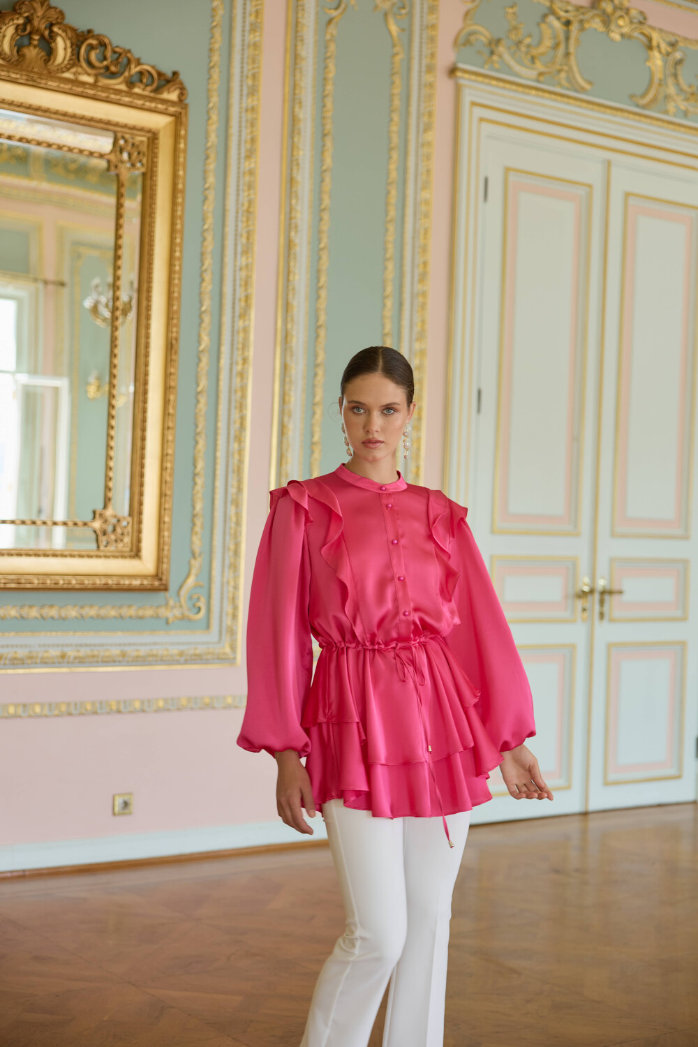 VOLAN SATEN TUNİK FUŞYA - 2