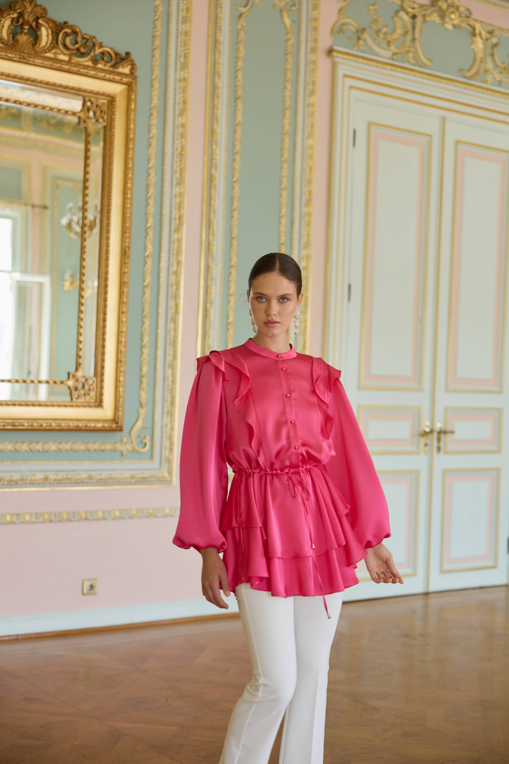 VOLAN SATEN TUNİK FUŞYA - 2