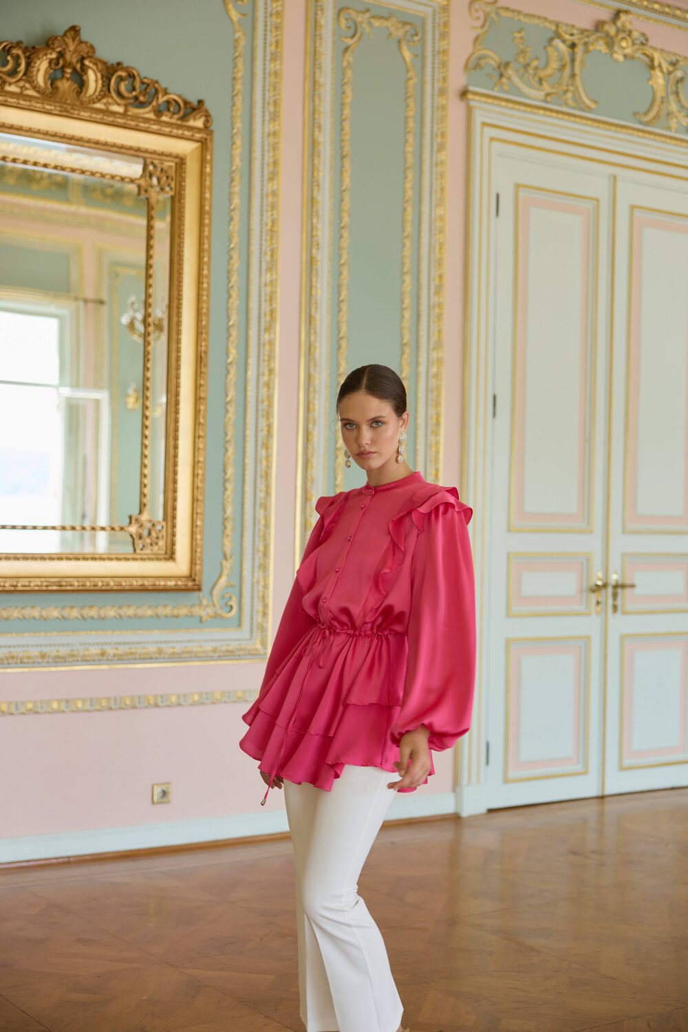 VOLAN SATEN TUNİK FUŞYA - 3