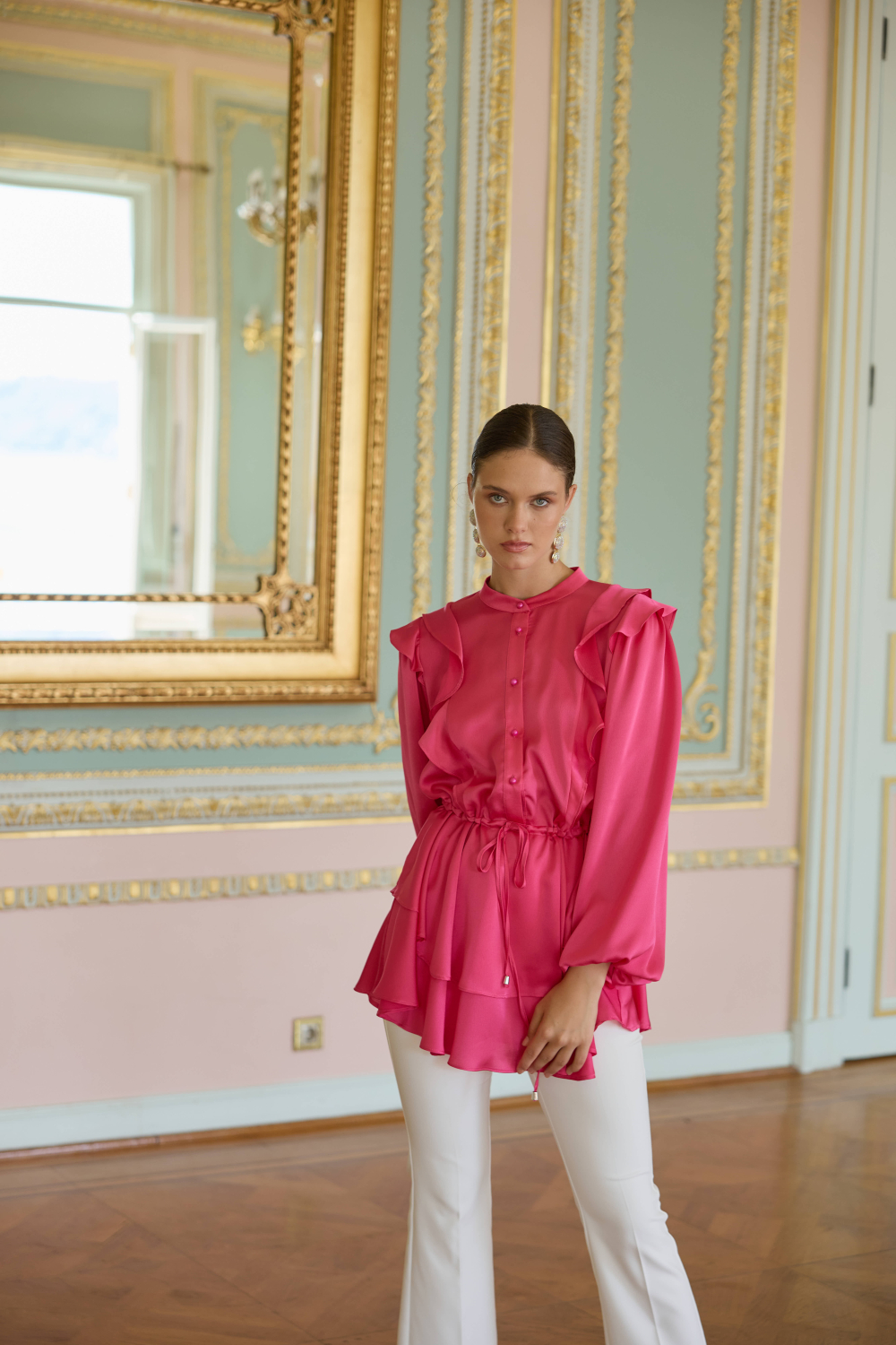 VOLAN SATEN TUNİK FUŞYA - 4