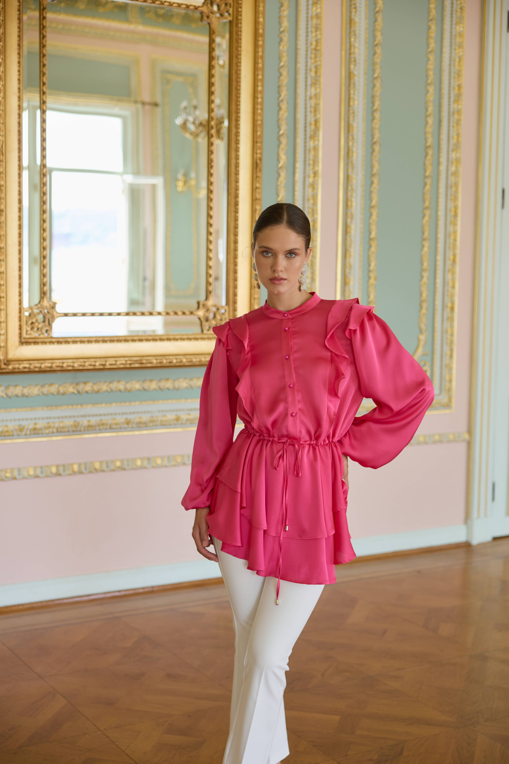 VOLAN SATEN TUNİK FUŞYA - 5