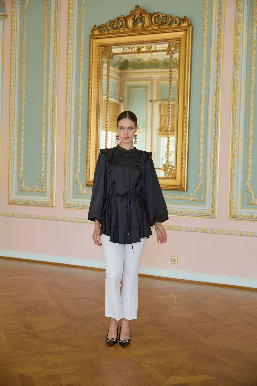 VOLAN SATEN TUNİK SİYAH - 2