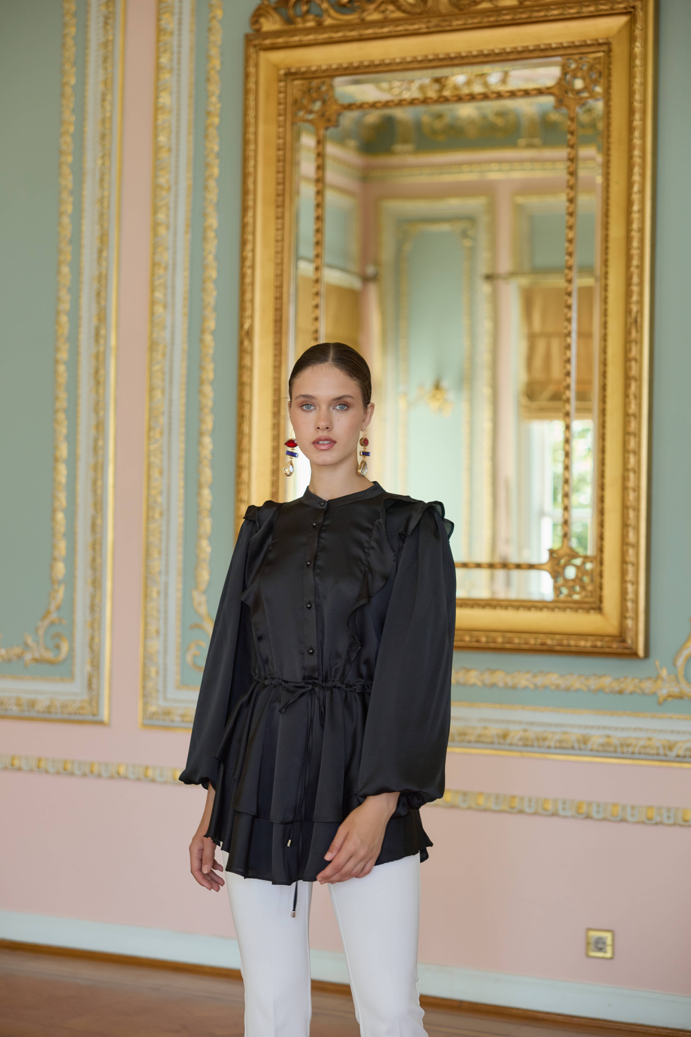 VOLAN SATEN TUNİK SİYAH - 3