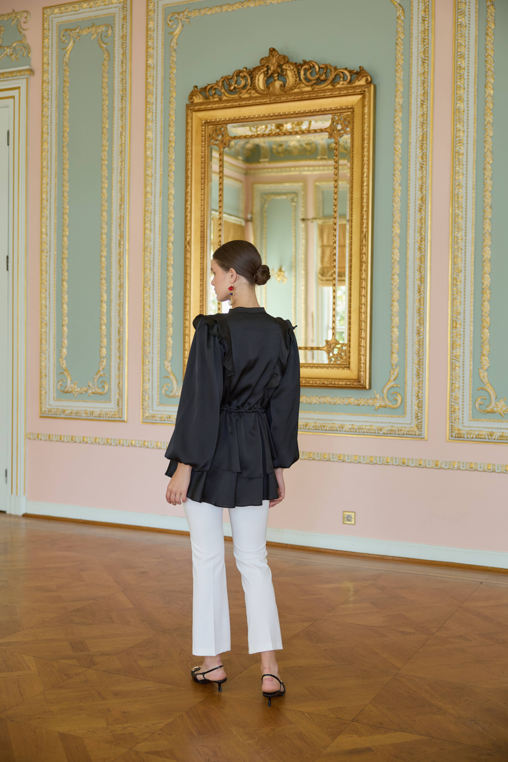 VOLAN SATEN TUNİK SİYAH - 4