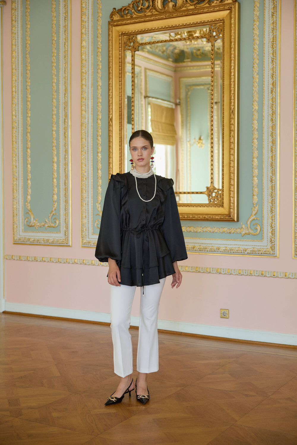 VOLAN SATEN TUNİK SİYAH - 5