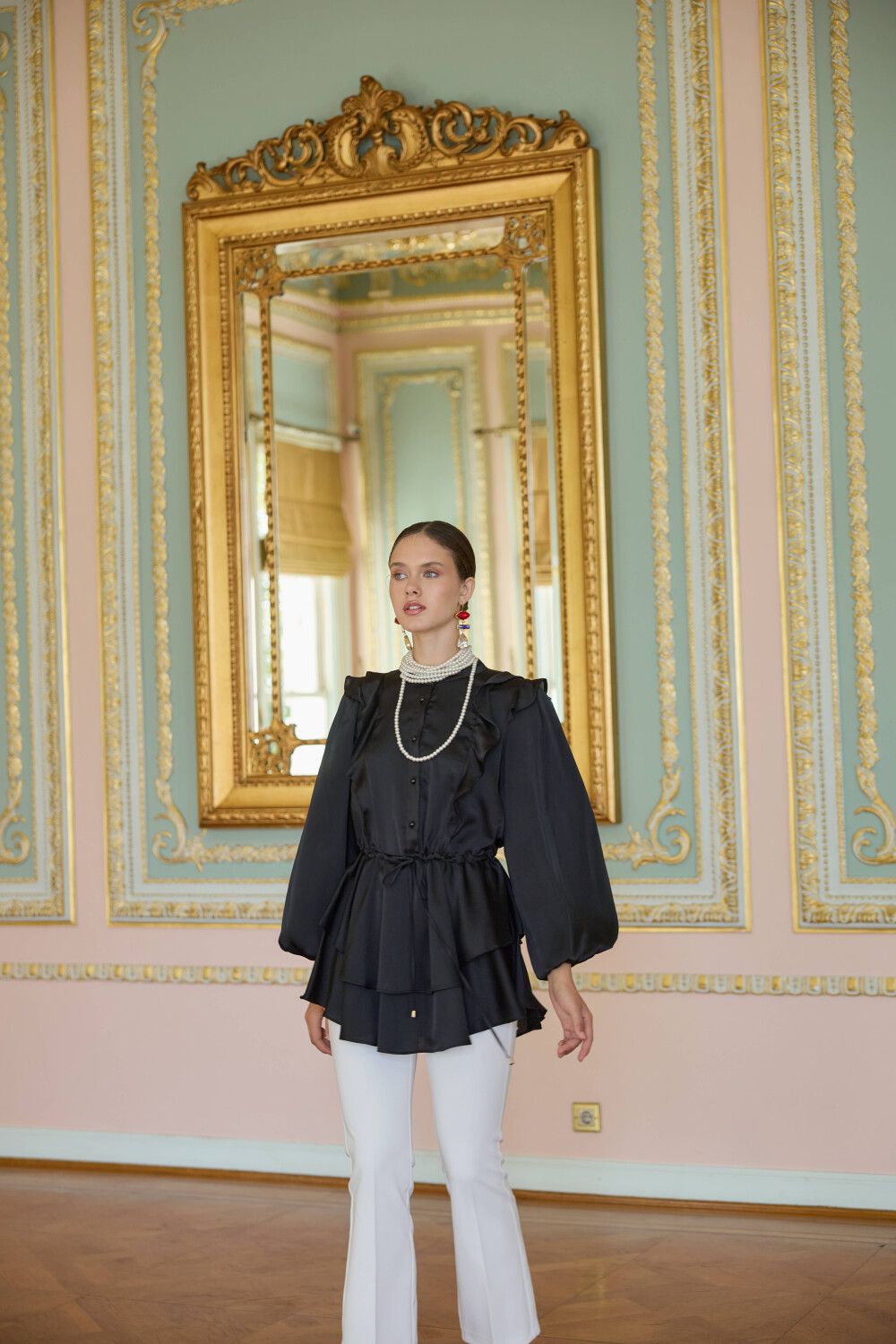 VOLAN SATEN TUNİK SİYAH - 6