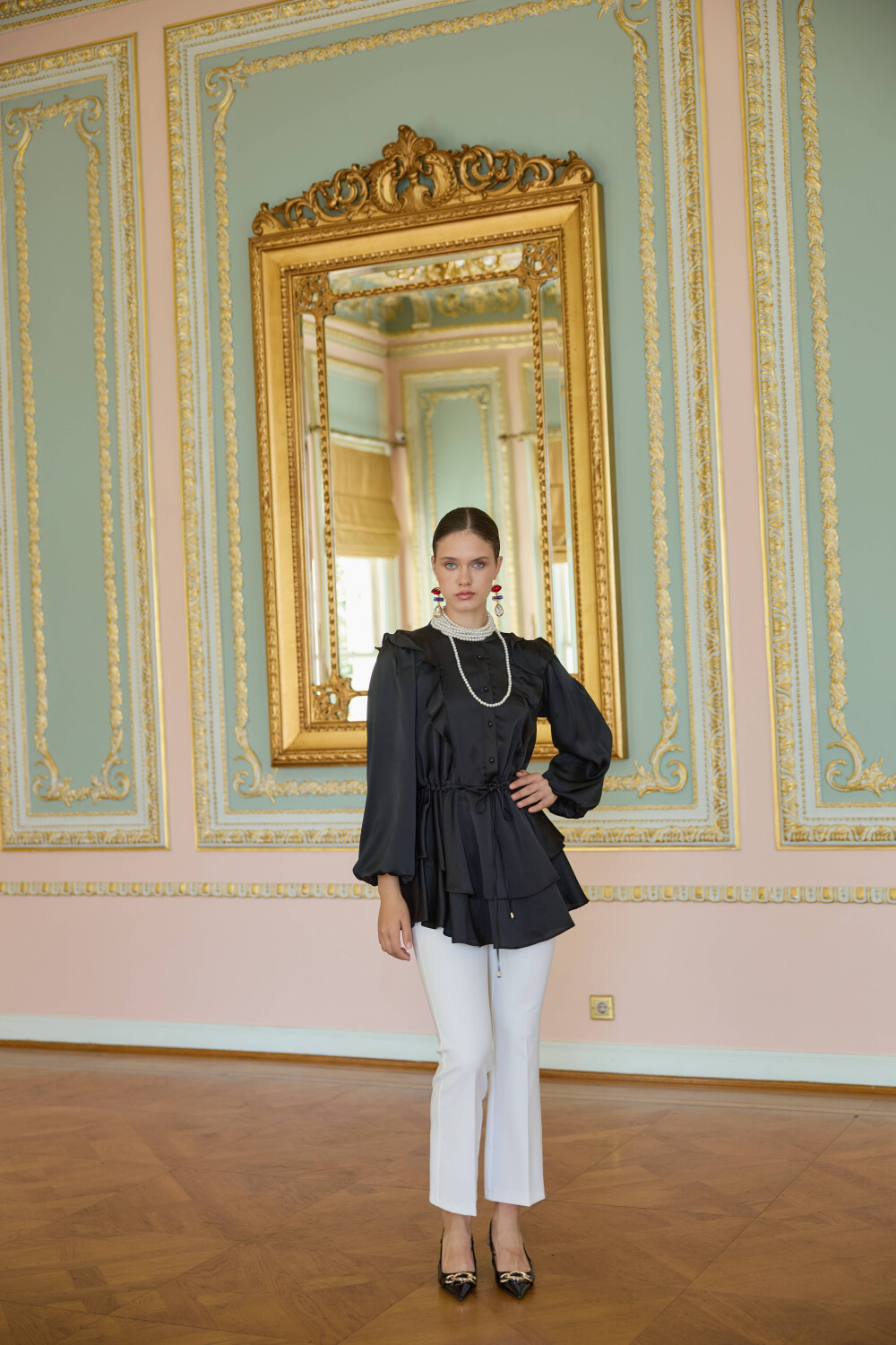 VOLAN SATEN TUNİK SİYAH - 7