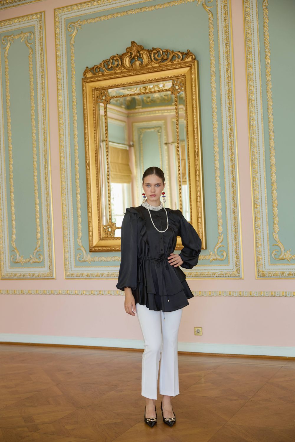 VOLAN SATEN TUNİK SİYAH - 7