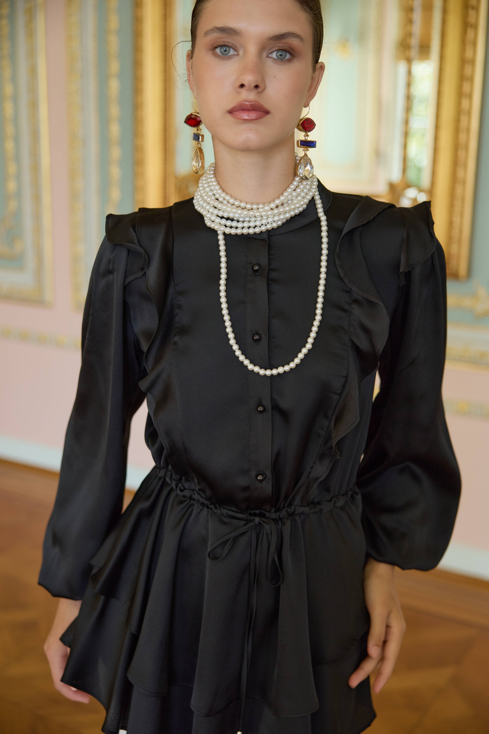 VOLAN SATEN TUNİK SİYAH - 8