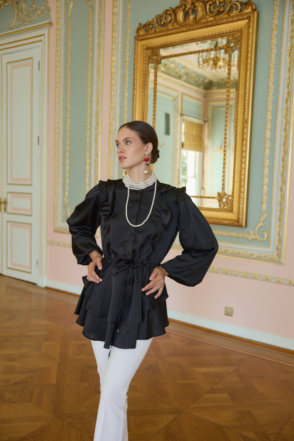 VOLAN SATEN TUNİK SİYAH - 9